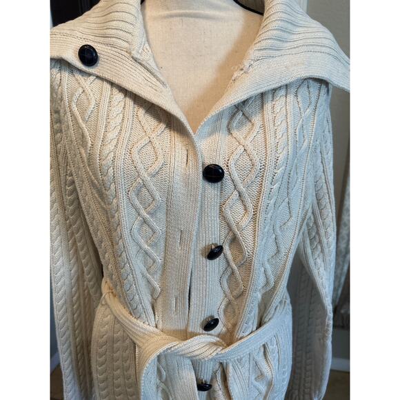 Vintage Cable Knit Cowlneck Button Up Sweater - Picture 4 of 7